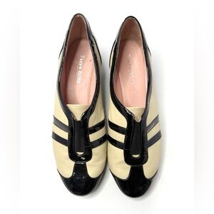 Taryn Rose Black and Cream Patent Leather Wedge Loafers Size 9.5